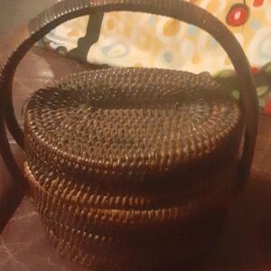 Vintage Native American small lidded basket with handle